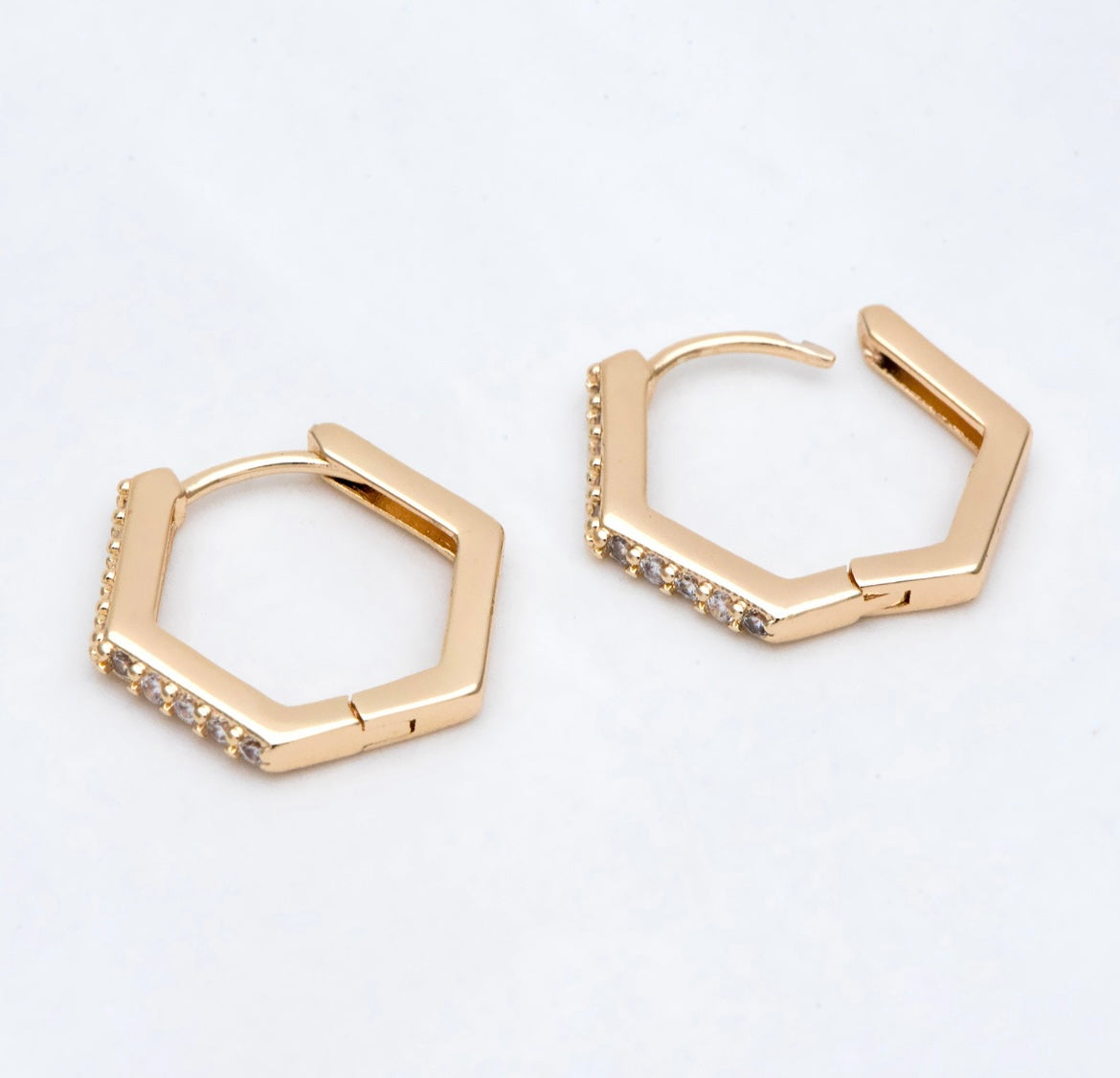 Hexagon CZ Huggie hoop